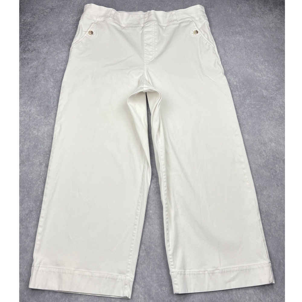 SPANX Pants Womens 2X White Stretch Twill Cropped Wide Leg Pull On Culotte